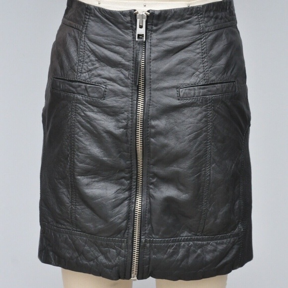 ALLSAINTS Black LEATHER Mini Skirt Zip Up US 4 - Picture 7 of 10